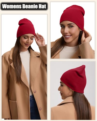 100% Cotton Beanie Hat for Men Women Cuffless Warm Winter Hats - color: 1pcs-red