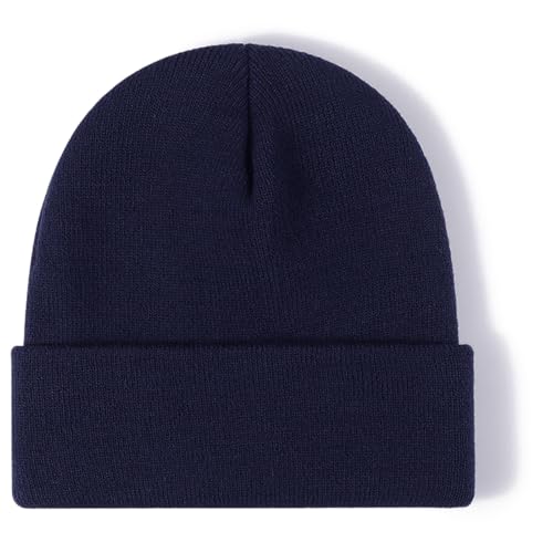 Rosoz Beanie for Men Women Cuffed Knit Hat Winter Beanies Skull Cap Unisex - color: Navy Blue