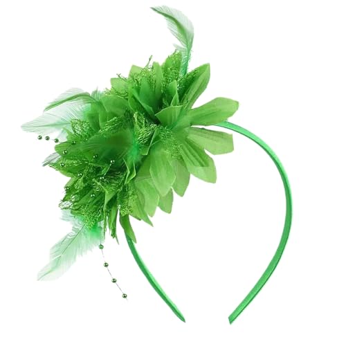 Purple Flower Headband, Floral Feather Hairband with Pearl Design Party Headband for Women St. Patrick's Day Headpiece Fascinator Party Hair Accessories Carnival Hair Hoop - color: Green