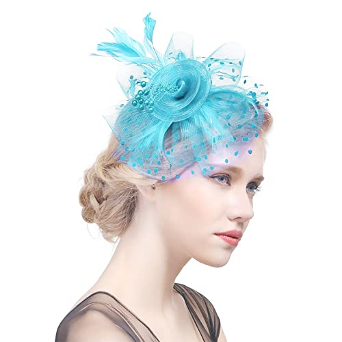 AQOKKA Women Fascinators Hats Flower Fascinators with Headband and Clip Tea Party Headwear for Women and Girls - color: 1 Pc 7" Diameter / Sky Blue Aa