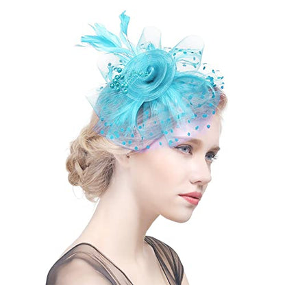 AQOKKA Women Fascinators Hats Flower Fascinators with Headband and Clip Tea Party Headwear for Women and Girls - color: 1 Pc 7" Diameter / Sky Blue Aa