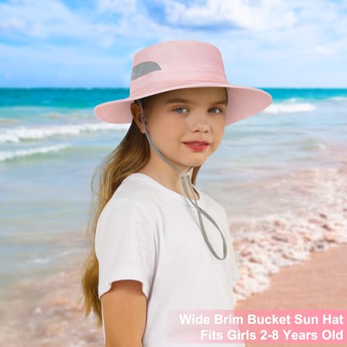 ICOSY Kids Sun Hat, UPF 50+ Girls Beach Hat for Toddler Kids - color: Pure Pink
