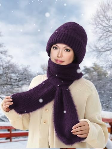 Sumolux Integrated Ear Protection Windproof Cap Scarf Elastic Knitting - color: Purple