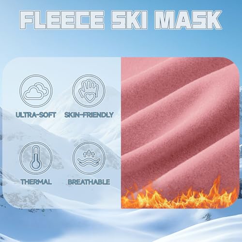 Balaclava Ski Mask for Men Women, Warm Fleece Face Mask Full Cover for Cold Weather Skiing Cycling, Ponytail Friendly - color: Dark Pink