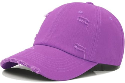 Distressed Baseball Cap for Men Women Cotton Dad Hat - color: Purple