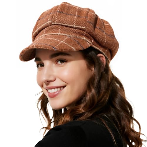 American Trends Newsboy Hats for Women Baker Boy Cap Fall Winter Beret - color: Caramel Plaid