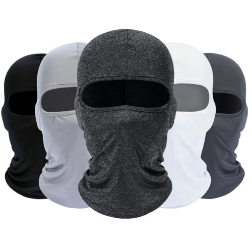 ROXUN Balaclava Ski Mask, 5 Pack Neck Gaiter Motorcycle Summer Cooling - color: B5-black+white+dark Gray+light Gray+heather Gray