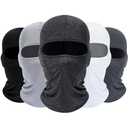 ROXUN Balaclava Ski Mask, 5 Pack Neck Gaiter Motorcycle Summer Cooling - color: B5-black+white+dark Gray+light Gray+heather Gray