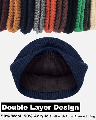 Short Fisherman Beanie for Men Women Wool Fleece Lined Winter Hat - color: 1pcs-navy Blue
