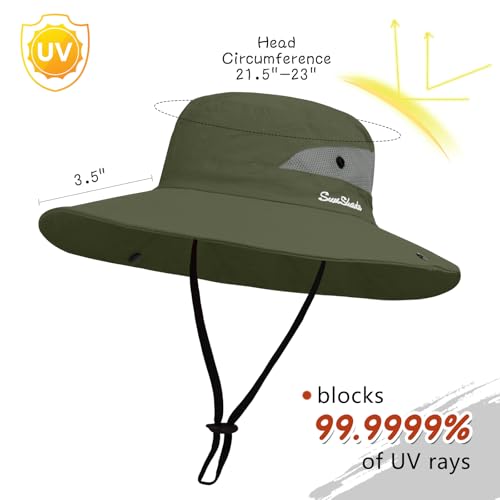 ZOORON Women's Ponytail Safari Sun Hat,Wide Brim UV Protection Bucket Hat - color: 1-puregreen
