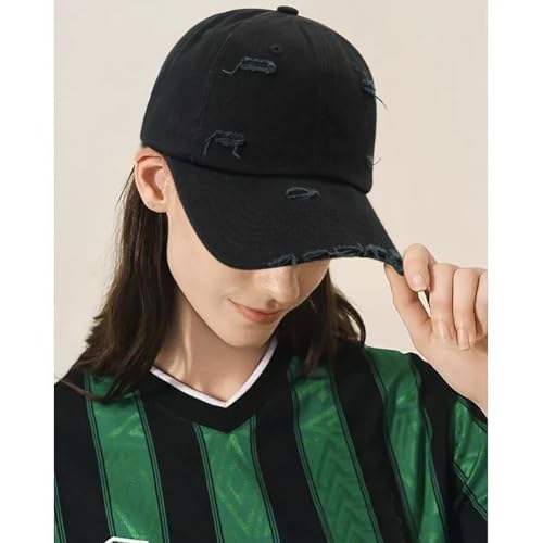 Distressed Baseball Cap for Men Women Cotton Dad Hat - color: Black