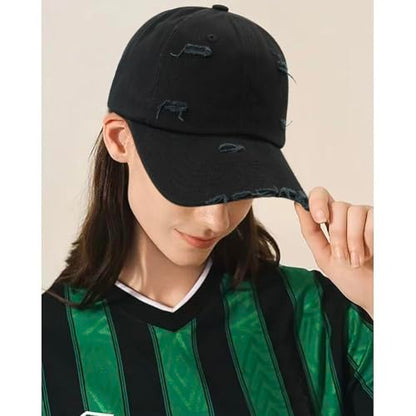 Distressed Baseball Cap for Men Women Cotton Dad Hat - color: Black