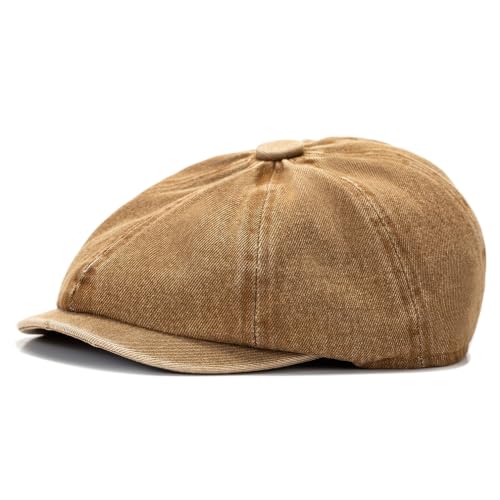Quanhaigou Newsboy Flat Cap, Men's Vintage Gatsby Ivy Cabbie Hat, Beret Golf Driving Hats - color: Plain Denim Khaki