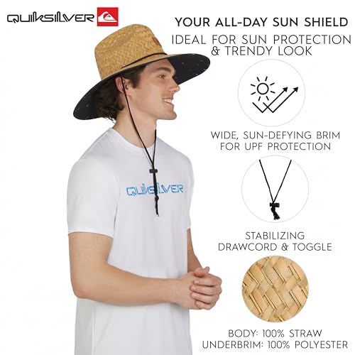 Quiksilver Men's Wide Brim Outdoor Lifeguard Straw Sun Hat - color: Navy, size: Small-Medium