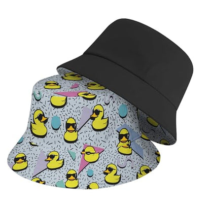 Amasnay Neon Bucket Hat Cotton Double-Side-Wear Reversible Sun Hat for Women Men, Summer Vacation Travel Beach Fisherman Hat - color: 80s 90s Duck