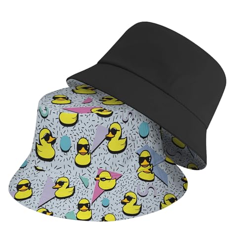 Amasnay Neon Bucket Hat Cotton Double-Side-Wear Reversible Sun Hat for Women Men, Summer Vacation Travel Beach Fisherman Hat - color: 80s 90s Duck