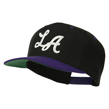 e4Hats.com LA Embroidered Snapback Cap - color: Black Purple