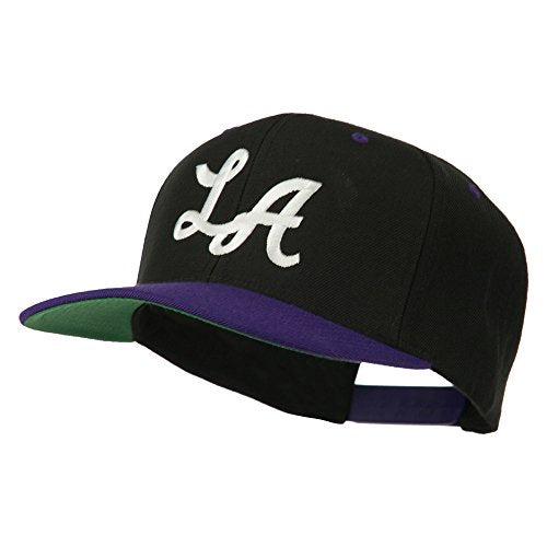 e4Hats.com LA Embroidered Snapback Cap - color: Black Purple