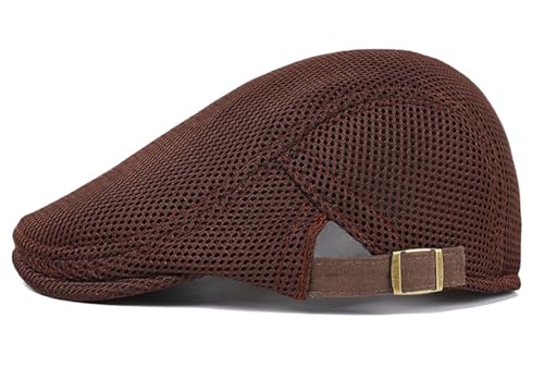 DIYDECAL Mens Breathable Mesh Summer Hat Adjustable Newsboy Beret Ivy Cap Cabbie Flat Cap - color: Brown