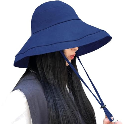 Wide Brim Sun Hat for Women, UV Protection Bucket Hat with Adjustable Strap, Packable Travel Friendly Summer Hat - color: Navy