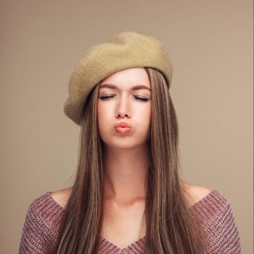 Jolbndcv 6PCS Beret, French Beanie, Outdoor, Winter, Fashion Lady Hat - color: Khaki