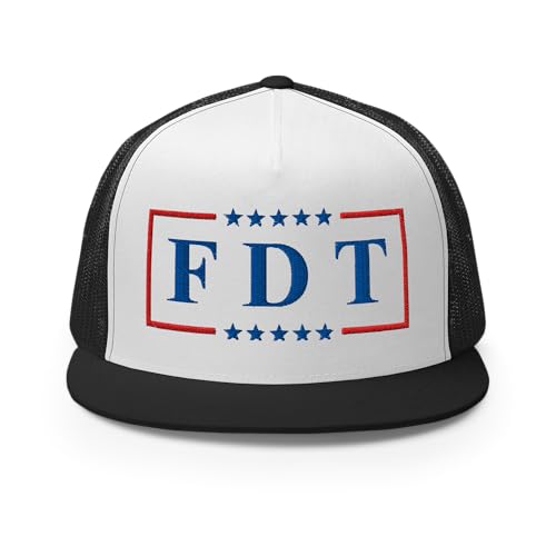 NX FDT Embroidered Flat Bill Trucker Hat High Crown Adjustable FDT Hat - color: Black/ White/ Black