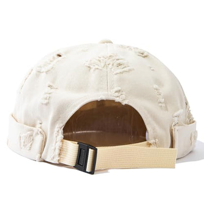 Retro Frayed Brimless Docker Cap Rolled Cuffed Beanie Skullcap Sailor Landlord Hat Casual Lovers Hip Hop Dancing Hats - color: Mg-xgmmxpd51-beige
