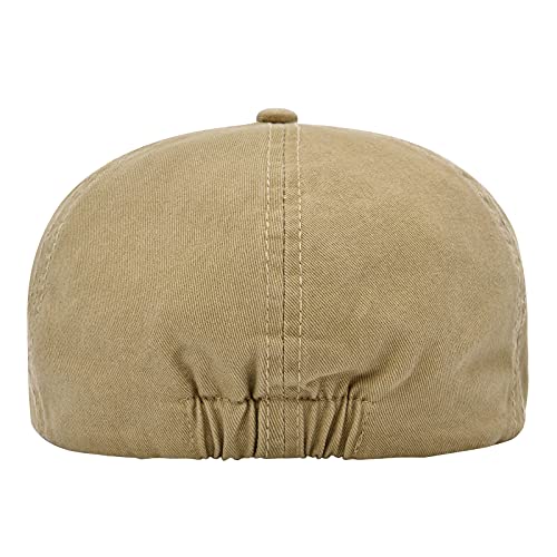 VOBOOM Cotton Washing Flat Cap Cabbie Hat Gatsby Ivy Irish Hunting Newsboy - color: Khaki