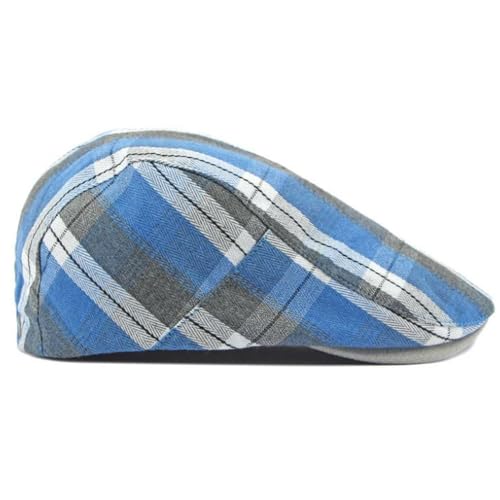 Mens Plaid Newsboy Flat Cap Ivy Gatsby Driving Hunting Cabbie Hat - color: Blue-plaid a