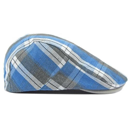 Mens Plaid Newsboy Flat Cap Ivy Gatsby Driving Hunting Cabbie Hat - color: Blue-plaid a