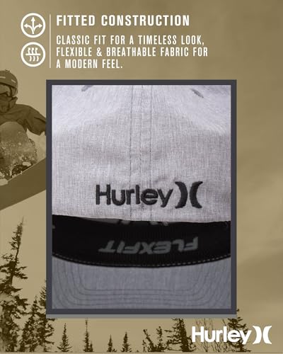 Hurley Men's Caps - One & Only Flexfit Baseball Cap - Fitted Hats for Men (S-XL) - color: Light Grey, size: Large-X-Large