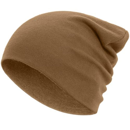 100% Cotton Thin Beanie Hat Women Men Soft Slouchy Chemo Skull Cap - color: 1pc Camel