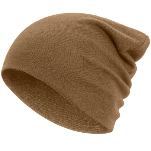 100% Cotton Thin Beanie Hat Women Men Soft Slouchy Chemo Skull Cap - color: 1pc Camel