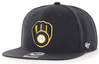 47 MLB Sure Shot Captain Hat Adjustable Structured 6-Panel Snapback Hat Cap, Adult One Size Fits All - color: Milwaukee Brewers
