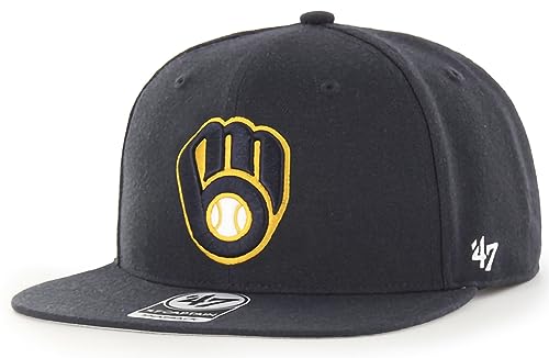 47 MLB Sure Shot Captain Hat Adjustable Structured 6-Panel Snapback Hat Cap, Adult One Size Fits All - color: Milwaukee Brewers