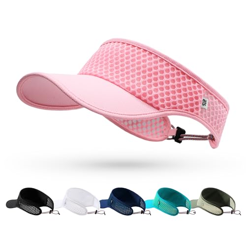 SUNMECI Mesh Breathable Sports Visor - Men Women Adjustable Lightweight Quick Dry Sun Hat for Tennis, Golf, Running - color: Pink