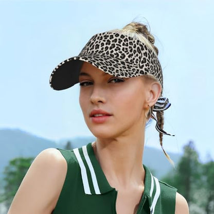 Unisex Sports Sun Visor Hats Adjustable Lightweight Packable Printed Empty Top Cap for Running Pickleball Golf Tennis - color: Light Grey Leopard