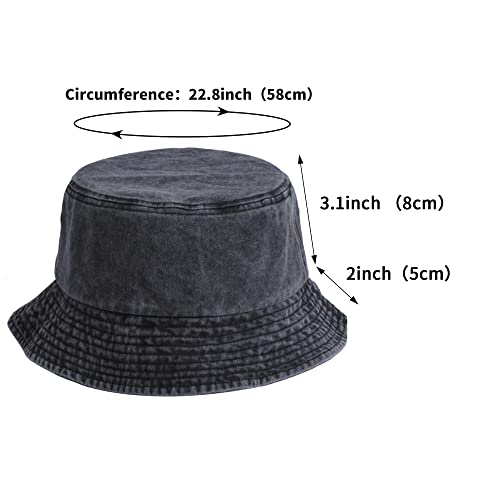 Washed Cotton Bucket Hats Packable Summer Beach Cap for Men Women - color: Ce-bh-black-white-gray