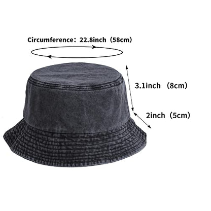 Washed Cotton Bucket Hats Packable Summer Beach Cap for Men Women - color: Ce-bh-black-white-gray