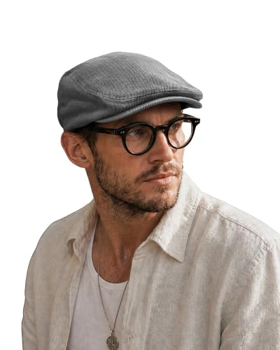 Clakllie Cotton Newsboy Cap Lightweight Short Brim Golf Flat Cap for Men Vintage Ivy Irish Hat Classic Gatsby Driving Beret - color: Nb2607-gray
