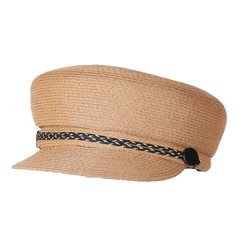 Women's Polyester Straw Newsboy Cap, Gatsby Ivy Style Visor Beach Hat, Adjustable - color: Khaki