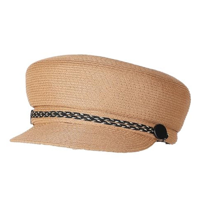 Women's Polyester Straw Newsboy Cap, Gatsby Ivy Style Visor Beach Hat, Adjustable - color: Khaki