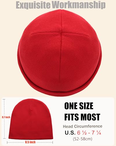 100% Cotton Beanie Hat Cuffless Beanies Warm Knit Winter Skull Cap - color: 1pcs-red