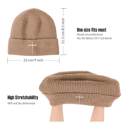 Winter Beanie for Men Women Fleece Lined Beanies Hats Soft Warm Thick Knit Hat - color: Khaki