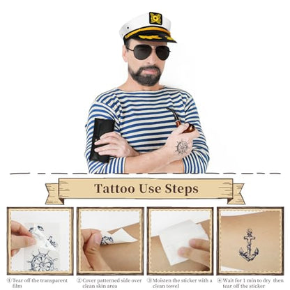 dodowin Captain Sailor Hat Set for Women Men, Yacht Rock Party Costume 4pcs - style: B-embroidered Captain Hat Set