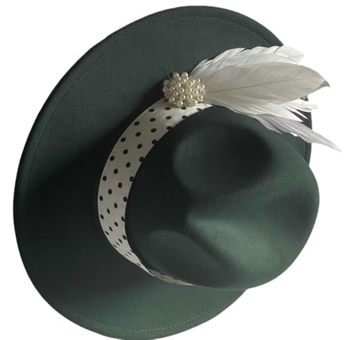 Classic Wide Brim Fedora Hat for Women Floppy Panama Hat for Party Wedding Fascinator Hat with Band Sun Protection 2025 - color: Green O