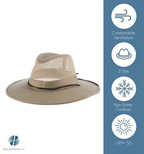 Dorfman Pacific Men's Brushed Twill-and-Mesh Safari Hat with Genuine Leather Trim - size: X-Large
