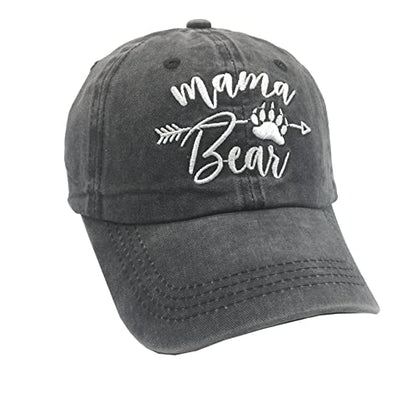 Women's Mama Bear Arrow Baseball Hat Embroidered Washed Denim Mom Cap - color: Mama Bear Paw - Black
