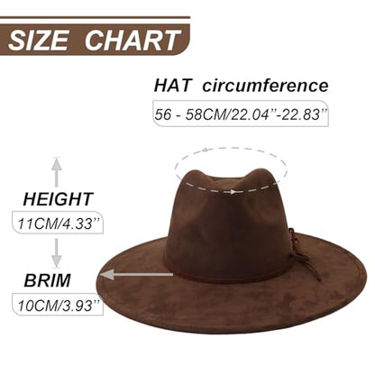 Fedora Hats for Women Man with Big Wide Brim Classic Suede Panama Hat Western Outdoor hat - color: Coffee
