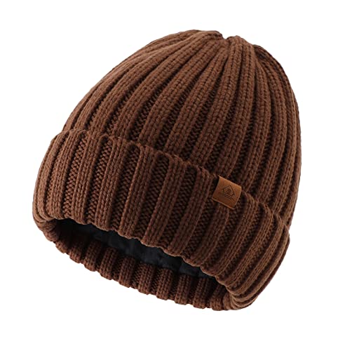 Home Prefer Mens Winter Hat Wool Fleece Lined Knit Beanie Hat Warm Stocking Caps - color: Coffee